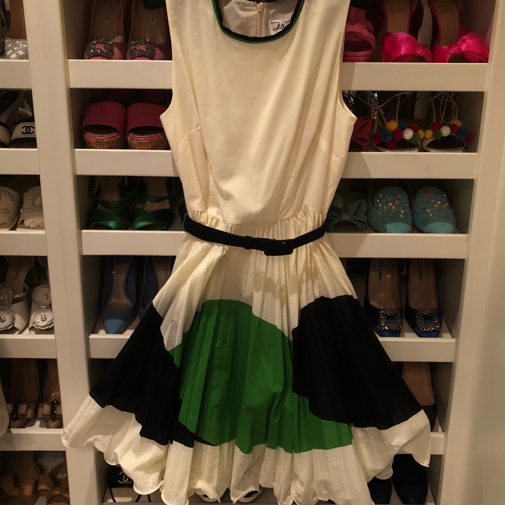 New with tags Milly green and navy Sleeveless summer Dress w/Belt